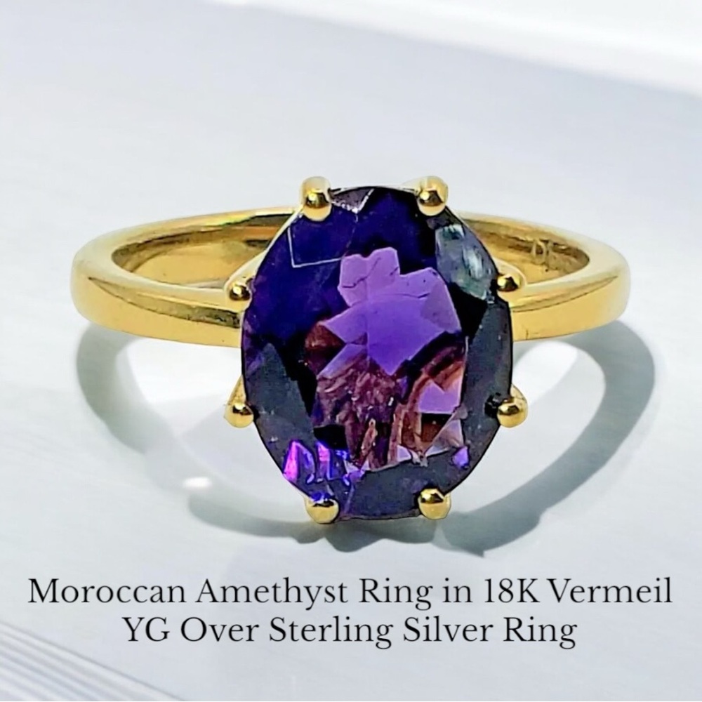 Moroccan Amethyst Vermeil Ring - Gold Band with Purple Stone